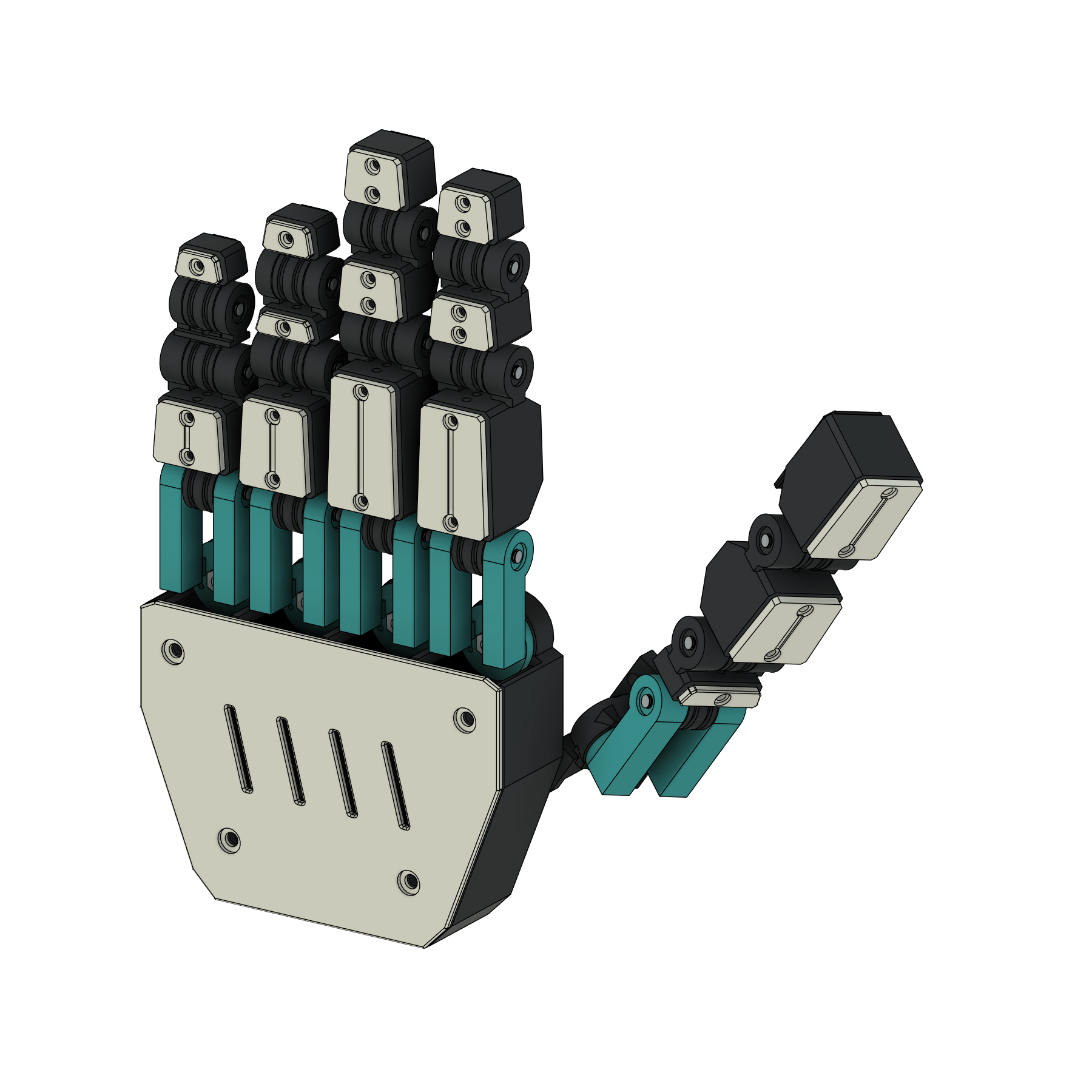 Actual CAD view of the AUREX H20 human-inspired mechanical hand study