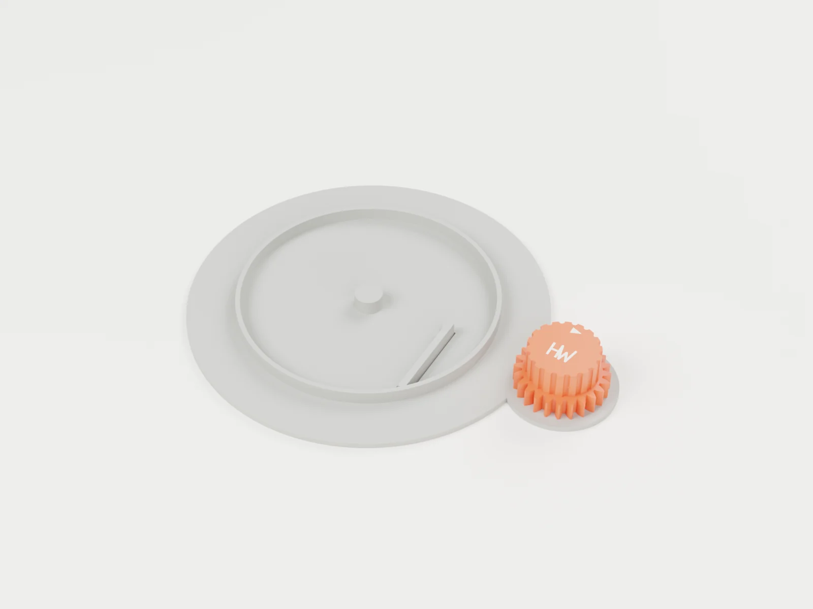 3D render of assembly step 1: knob onto its post