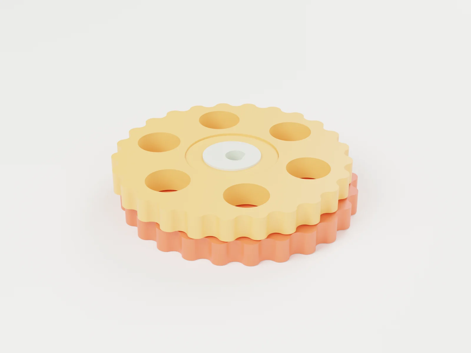 3D render of assembly step 4: slide the two discs onto the cam