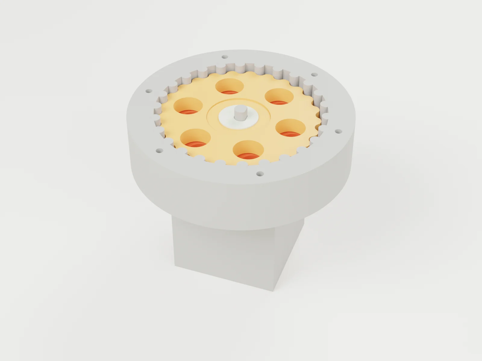 3D render of assembly step 5: grease, then drop the cam stack onto the motor shaft