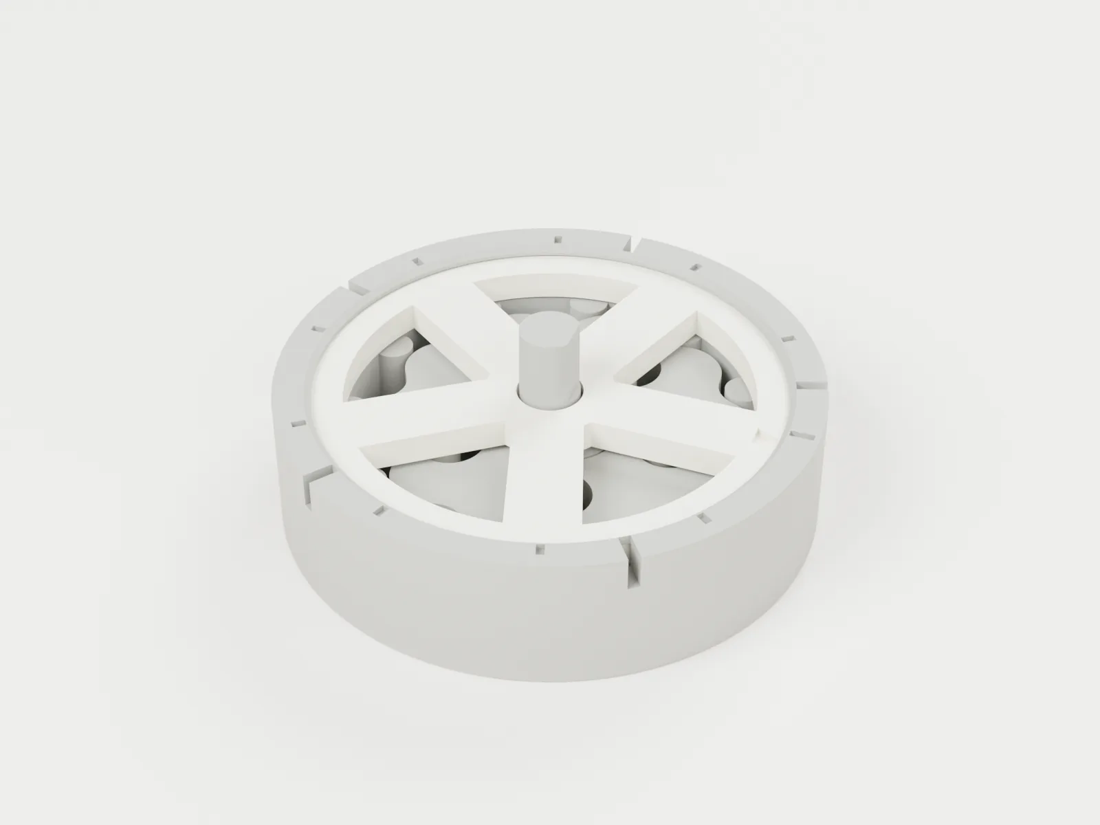 3D render of assembly step 3: snap the dial in under the lip