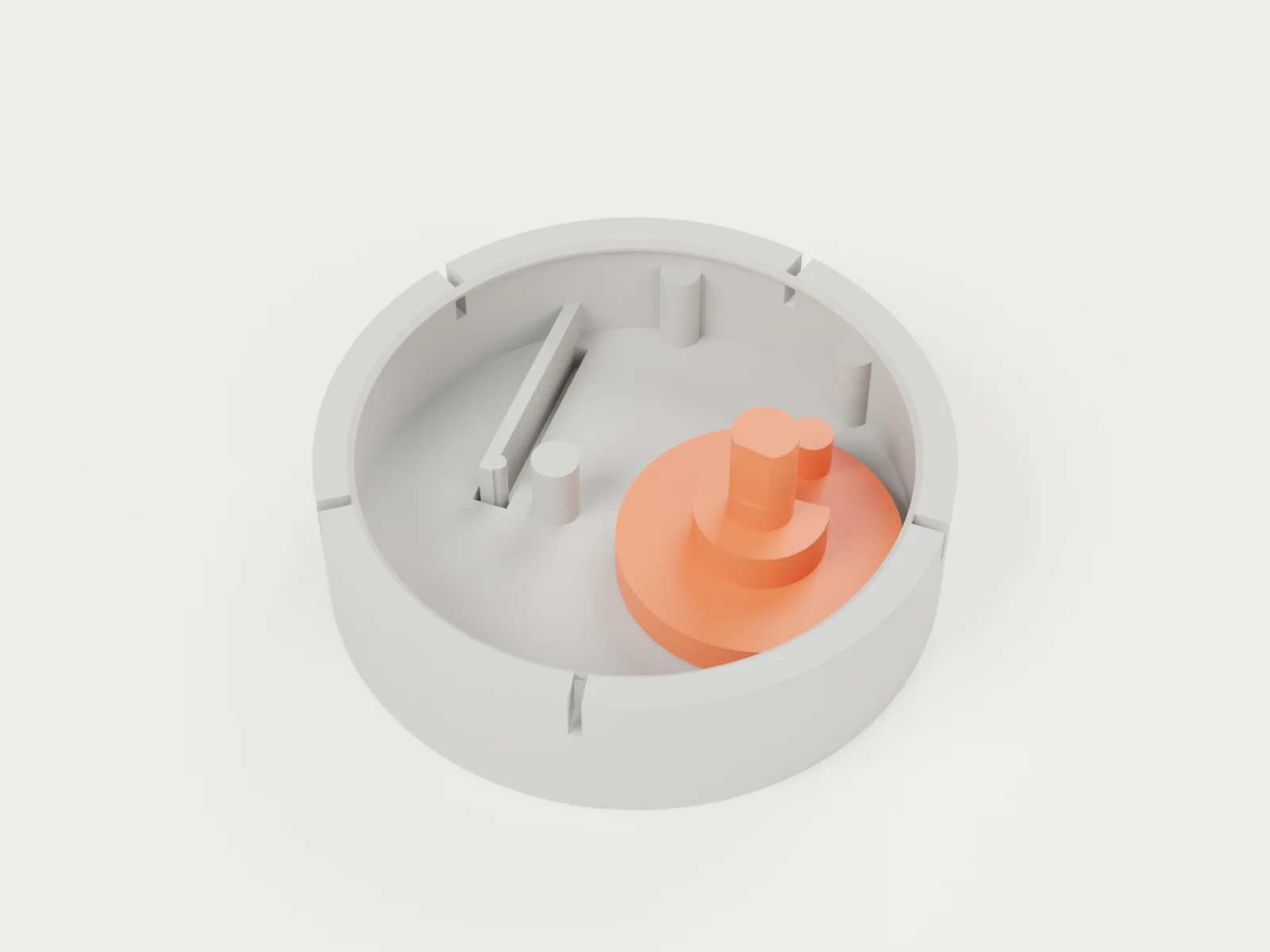 3D render of assembly step 1: drive onto its pin