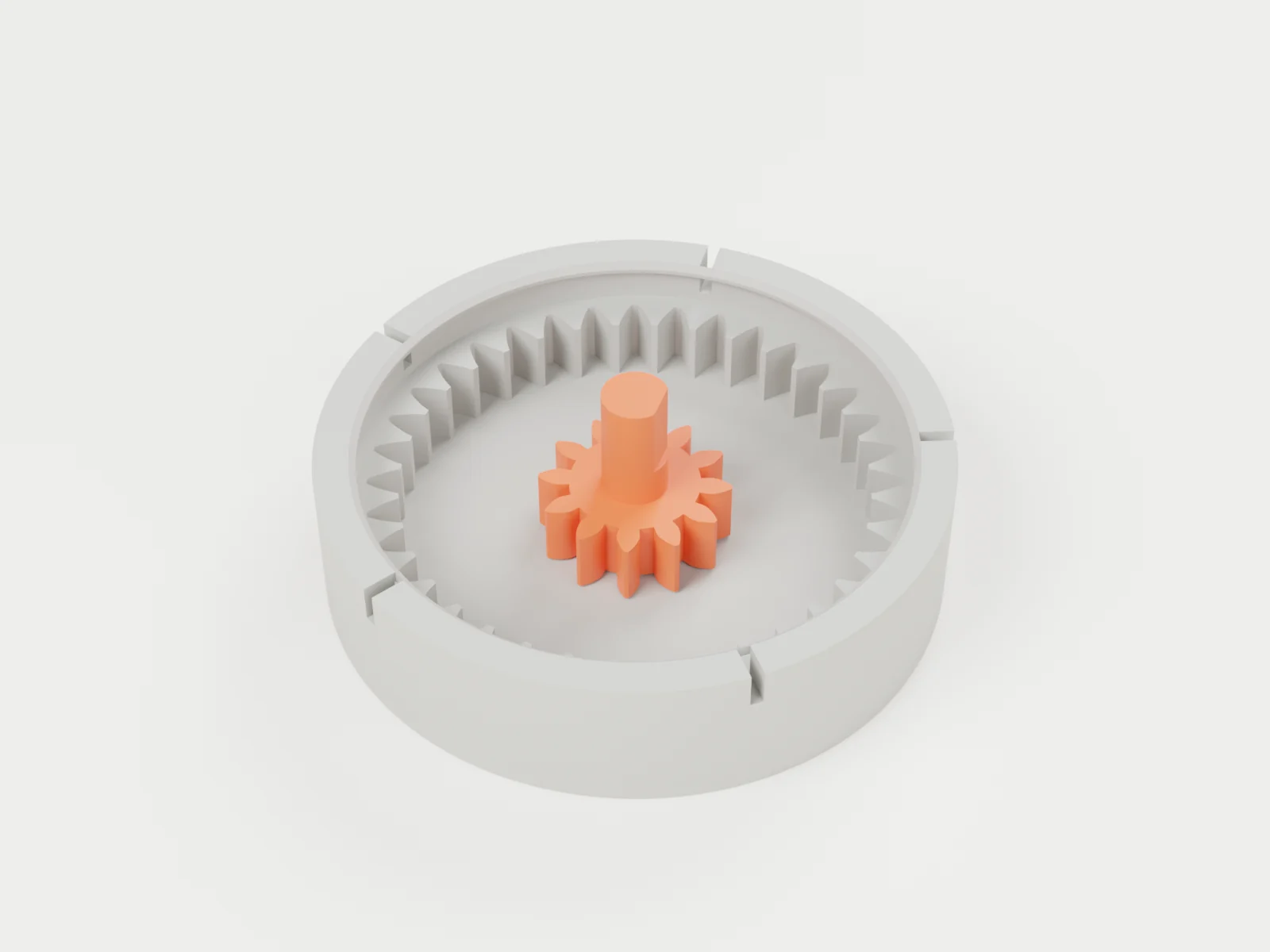 3D render of assembly step 1: sun gear onto the pivot